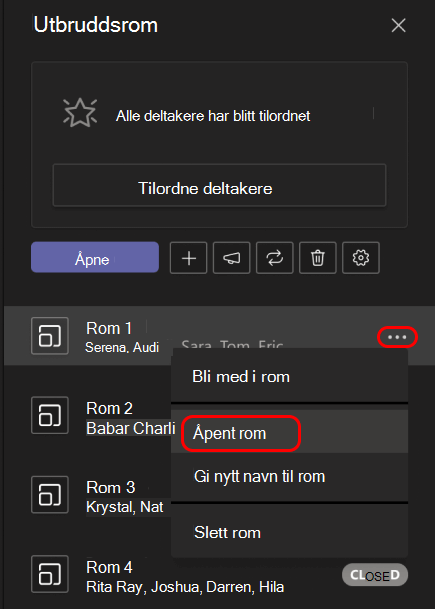 Bilde som viser hvordan du åpner et enkelt grupperom.