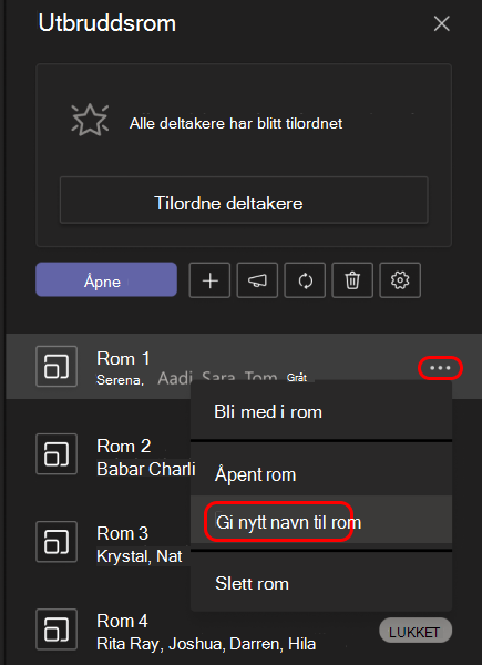 Bilde som viser hvordan du endrer navn på et grupperom.