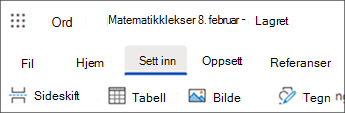 Skjermbilde av fanen Sett inn