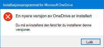 Hurtigmeny for OneDrive-feil