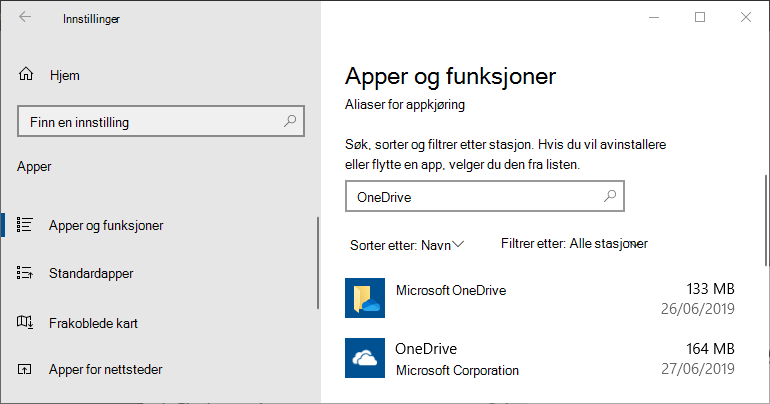OneDrive i Windows-app-innstillinger
