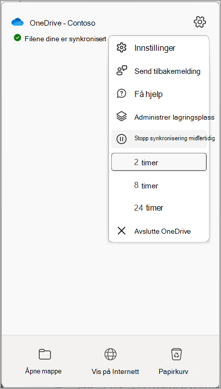 OneDrive-innstillinger stanser synkronisering midlertidig