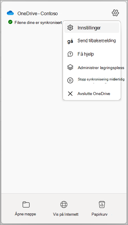 OneDrive-innstillinger Stopper synkronisering