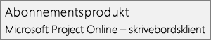 Skjermbilde av navnet Abonnementsprodukt: Skrivebordsklient for Microsoft Project Online, slik den vises i Filkonto-delen > av Project.