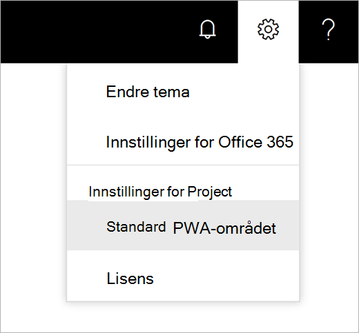 Skjermbilde av tannhjulmenyen for innstillinger med pekeren som velger Standard PWA-nettsted