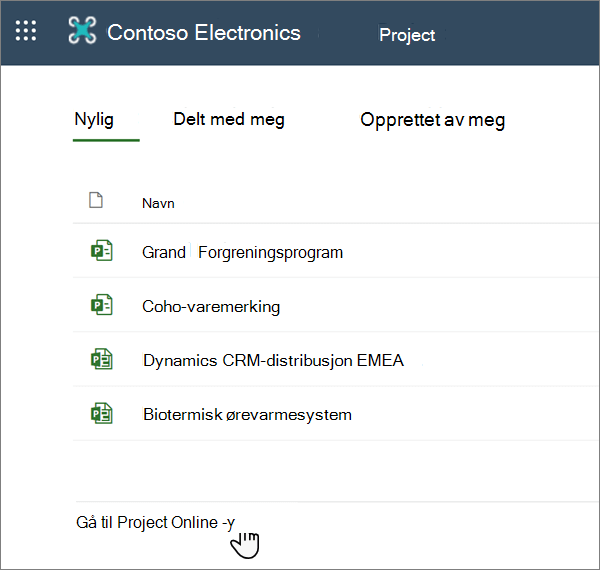 Alternativet Gå til Project Web App i Project