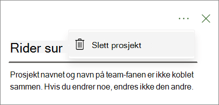 Skjermbilde som viser kommandoen Slett prosjekt i rullegardinlisten fra Project Teams-faneellipser.