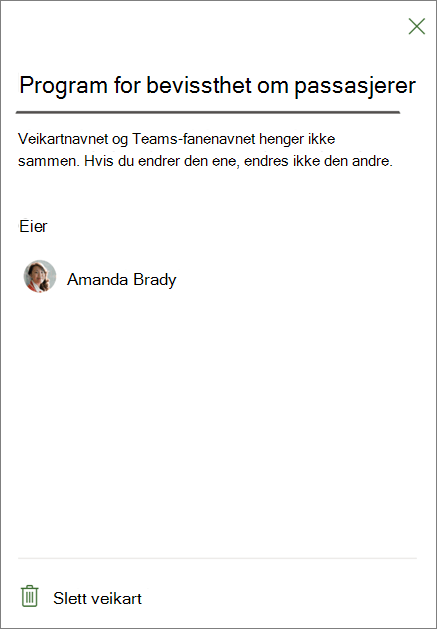 Skjermbilde som viser innstillinger for Veikart-fanen, uthevet Slett veikart nederst