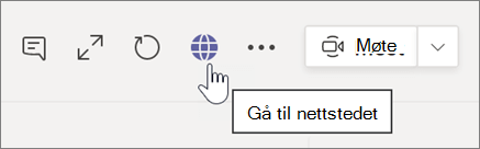 Skjermbilde av markør som peker på globusikonet og verktøytipstekst Gå til nettstedet