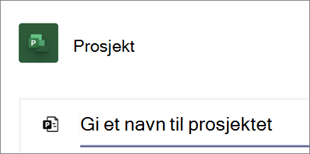 Skjermbilde av prosjektdialog i Teams, navngi et nytt prosjekt