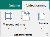 Utskriftsformat-gruppen i kategorien Sideutforming.