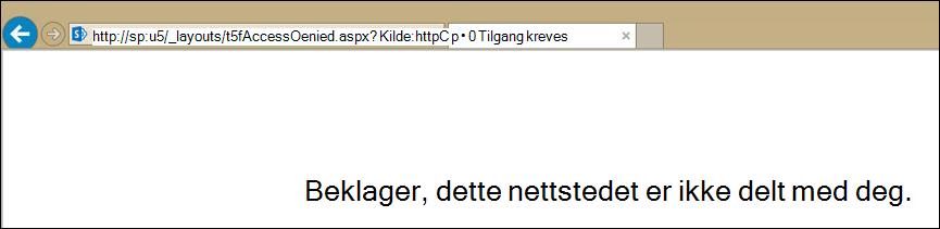 Skjermbilde av feilmeldingen