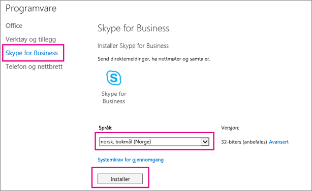 På den første siden av konfigurasjonsveiviseren for skype velger du språk.