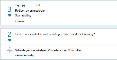 Moderatorvisninger i Spørsmål&A-panelet