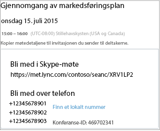 Eksempel på skjermbilde som viser møtedetaljer