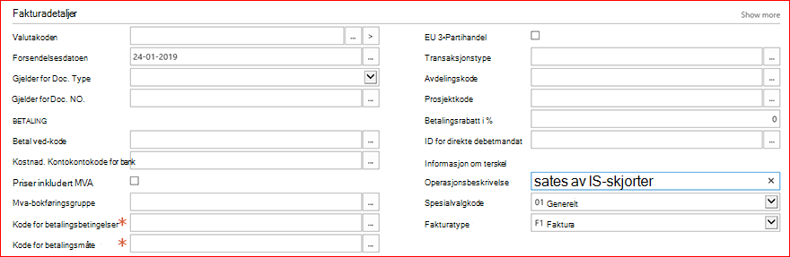 Fakturadetaljer fra salgsfaktura