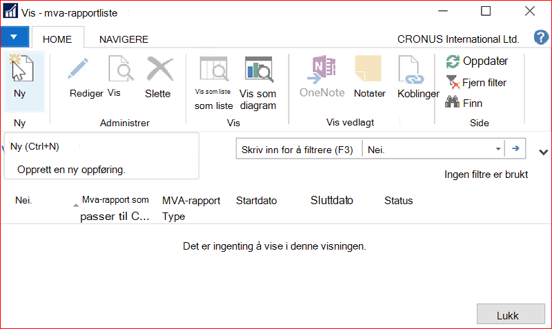 Skjermbilde for vinduet Mva-rapportliste