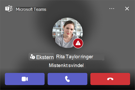 Skjermbilde av en svindelmistenkt samtale i Microsoft Teams.