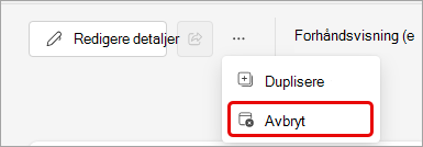 Skjermbilde av avlysning av et Teams-arrangement