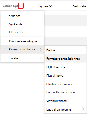 Alternativet Formater denne kolonnen