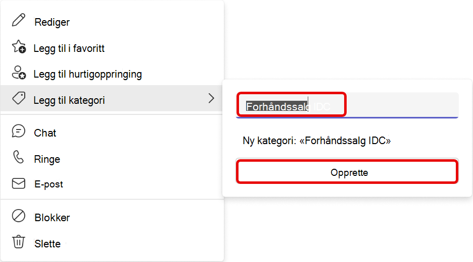 Skjermbilde av arbeidsflyten legg til kategori i Teams People App