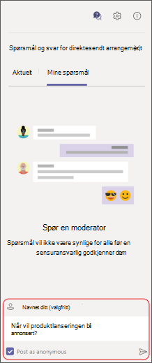 Skriv inn spørsmål i skriveboksen