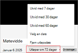 Skjermbilde som uthever hvordan du utvider utløpsdatoen for opptaket i Microsoft Stream.