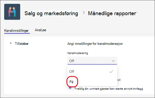 slå på kanalmoderasjon
