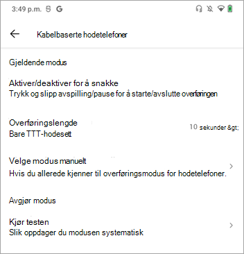 Walkietalkie veksle til innstillinger for talemodus