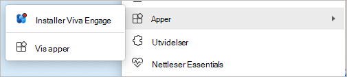 Skjermbilde av installasjonskommandoen på Innstillinger-menyen.