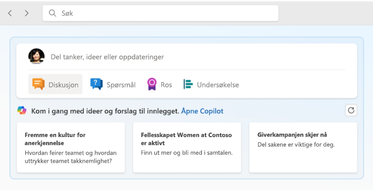 Skjermbilde av koblingen i Hjem-feeden.