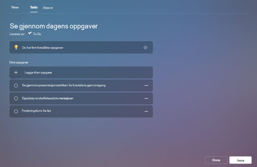 Skjermbilde som viser oppgavedelen for den virtuelle pendlingen