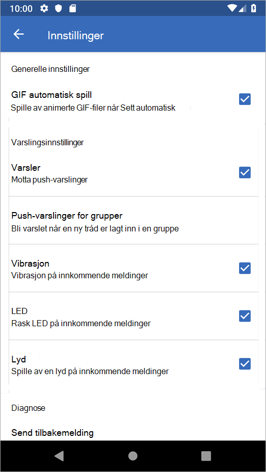 Alternativer for Android-innstillinger