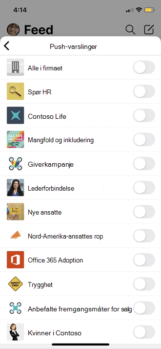 Push innstillingene for mobilprofilen