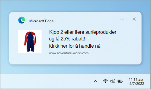 Et eksempel på et nettstedsvarsel i varslingssenteret.