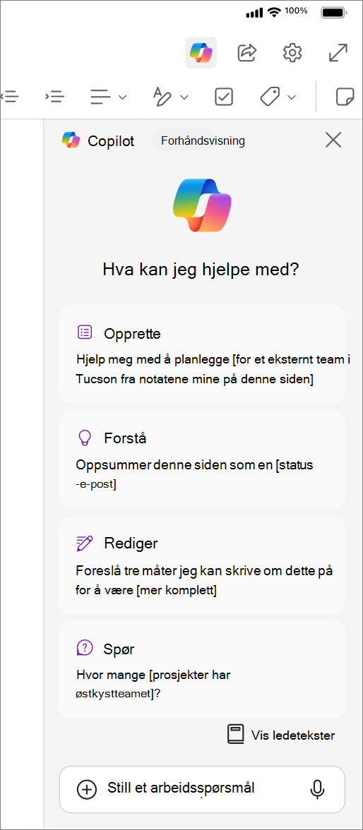 Få tilgang til Copilot-knappen i OneNote for iOS