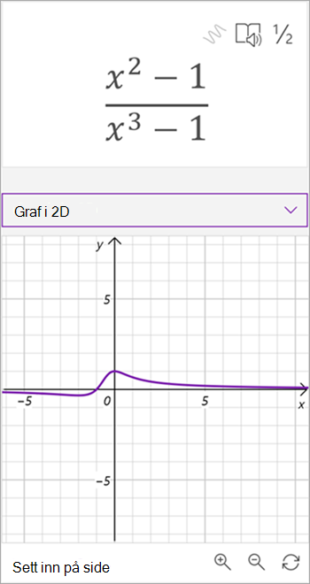skjermbilde av matematisk assistent generert graf for formelen x kvadrert - 1 over x til tredje minus 1
