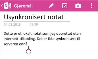 Et usynkronisert notat i OneNote for Android