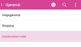 Et usynkronisert notat i OneNote for Android