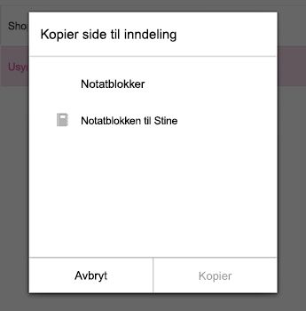 Kopier side-menyen i OneNote for Android