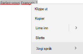 Merket fransk tekst som viser hurtigmenyen for hvordan du angir språk.