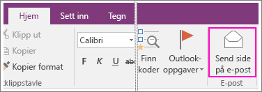 Skjermbilde av knappen Send side på e-post i OneNote 2016.