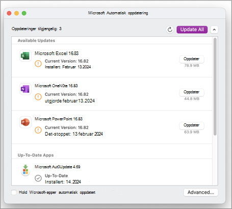 Oppdater alle automatiske oppdateringer for Microsoft