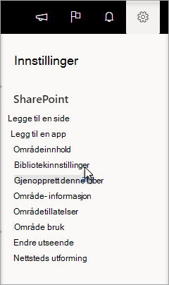 Gå til Innstillinger, Bibliotekinnstillinger