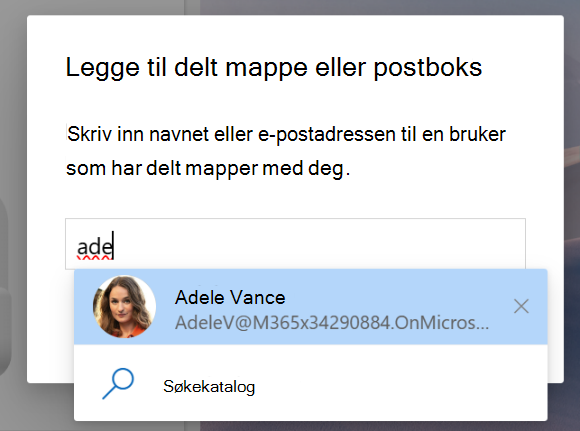 Skjermbilde om Delt med meg for å legge til en delt mappe eller postboks