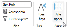 Alle apper-knappen i Outlook for Windows