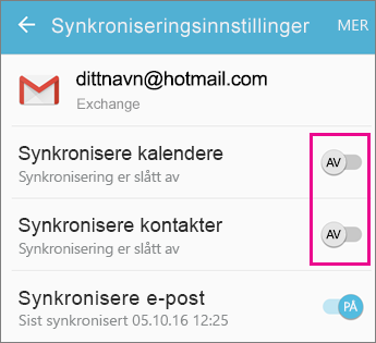 Synkronisering aktivert