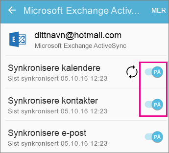Kontrollere synkroniseringsinnstillinger