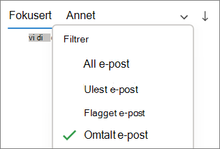 Filtrere til omtalt e-post i Outlook for Windows