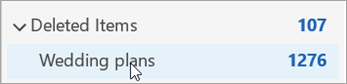 Utvid Slettede elementer for å se eventuelle slettede mapper